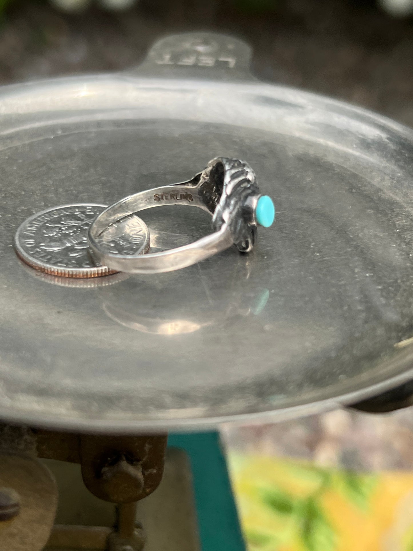 Broken Arrow Turquoise & Indian Chief Sterling Silver Ring