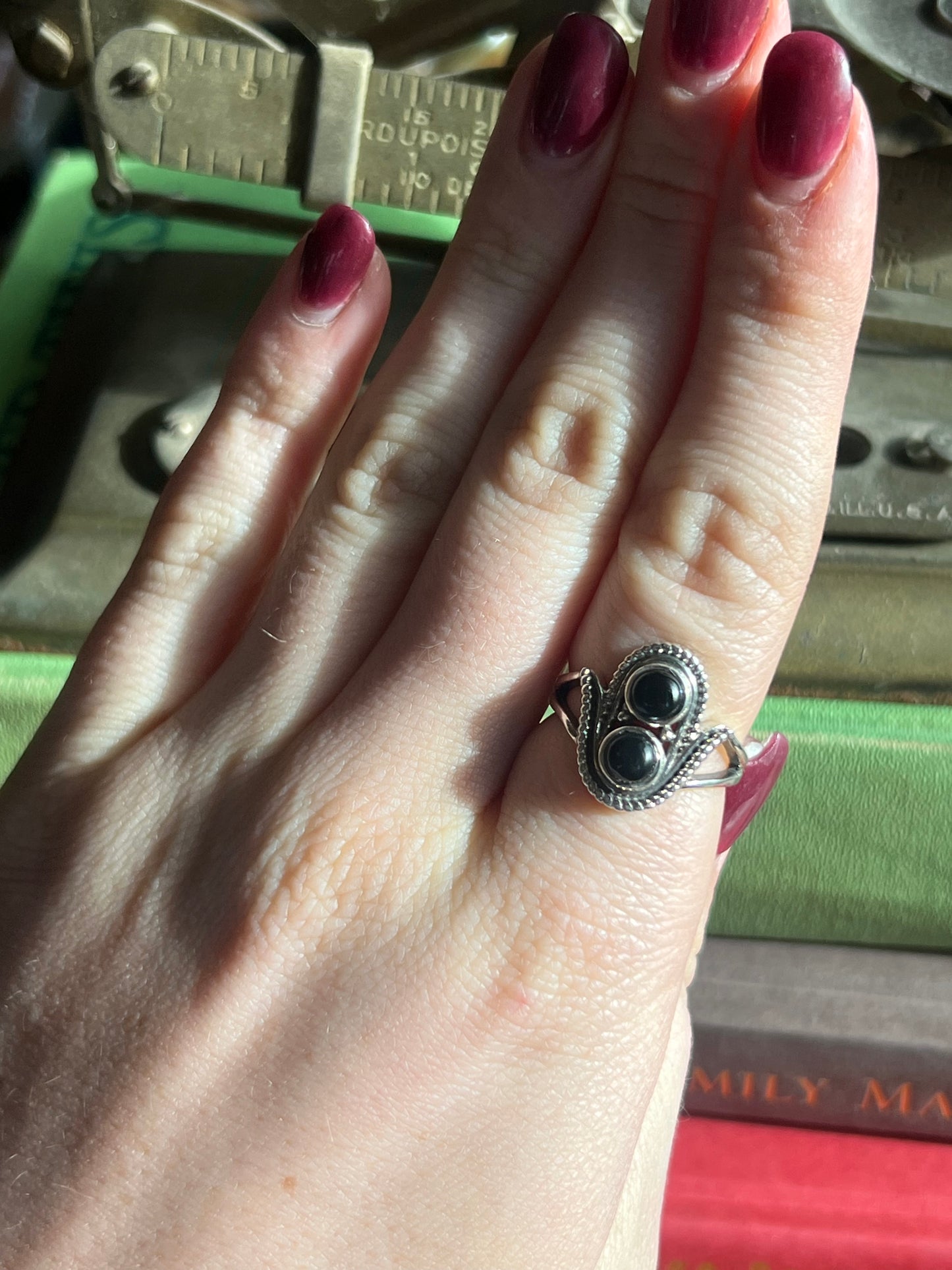 Double Black Onyx Stone & Sterling Silver Ring