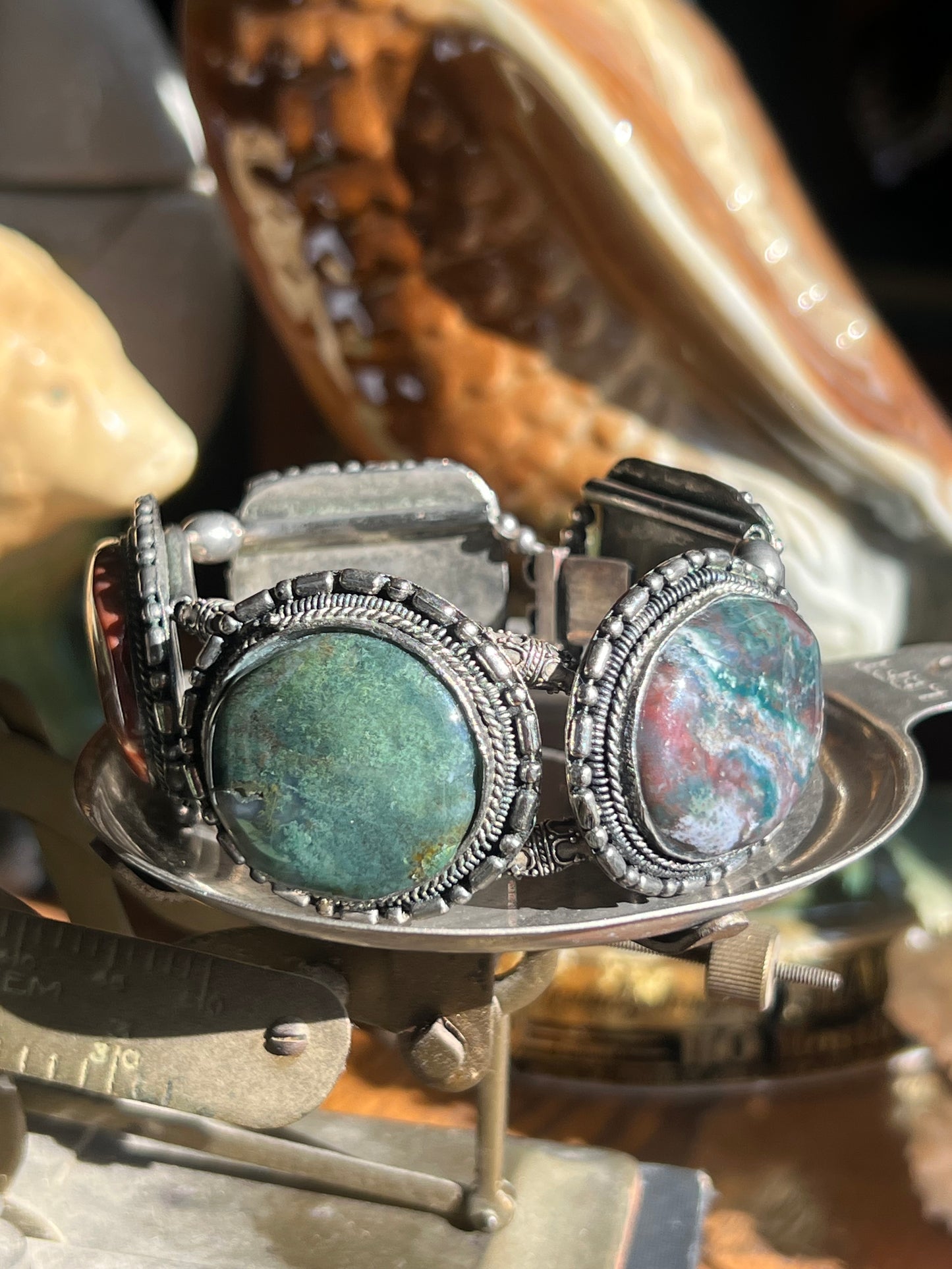 “EJK” Pawn Sterling Silver Multi-Color Stone Bracelet