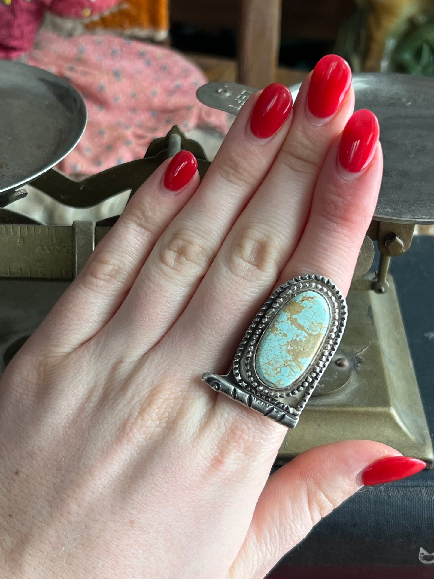 Chunky Turquoise with Detailed Frame Ring