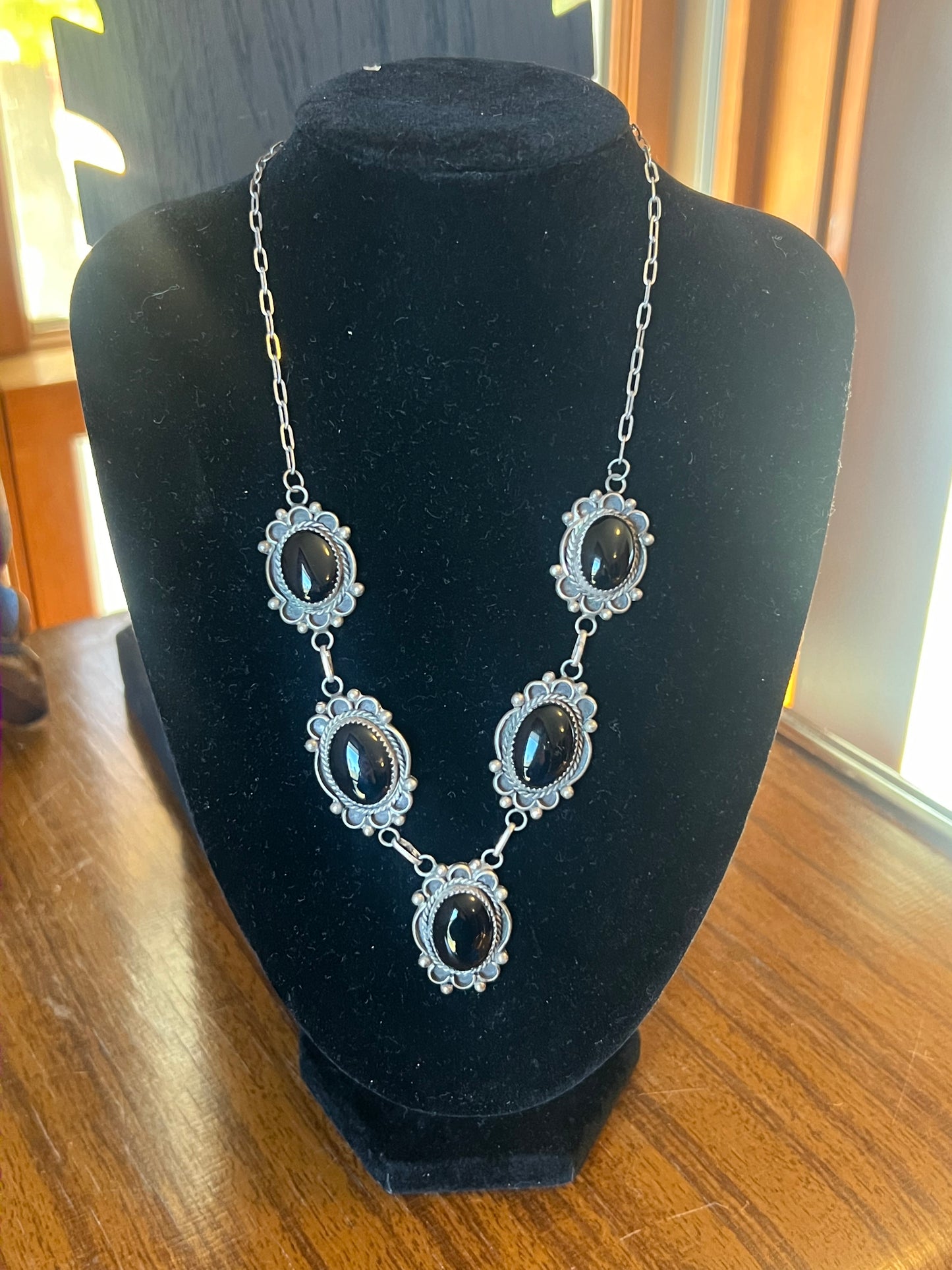 Alice Platero signed “PP” Black Onyx 5-Stone & Sterling Silver Necklace