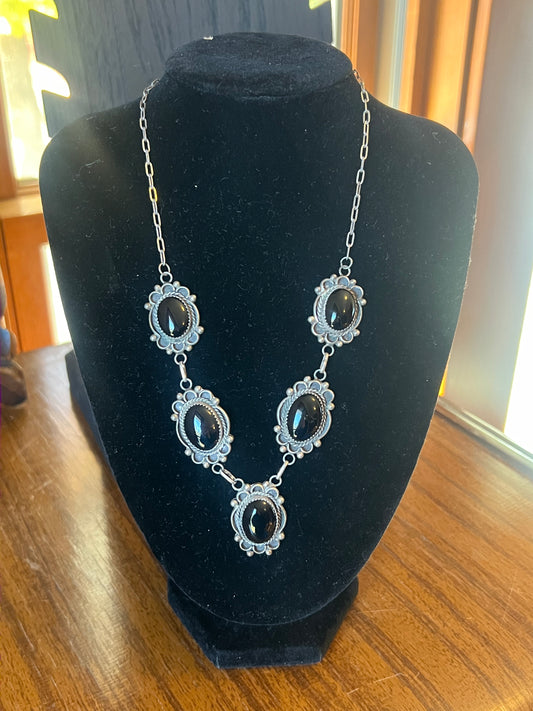 Alice Platero signed “PP” Black Onyx 5-Stone & Sterling Silver Necklace