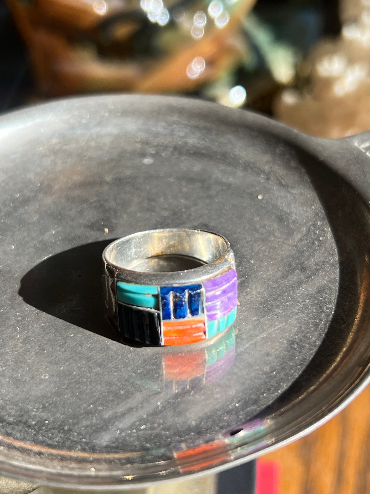 “LG LO” Sterling Silver Multicolor Block Ring