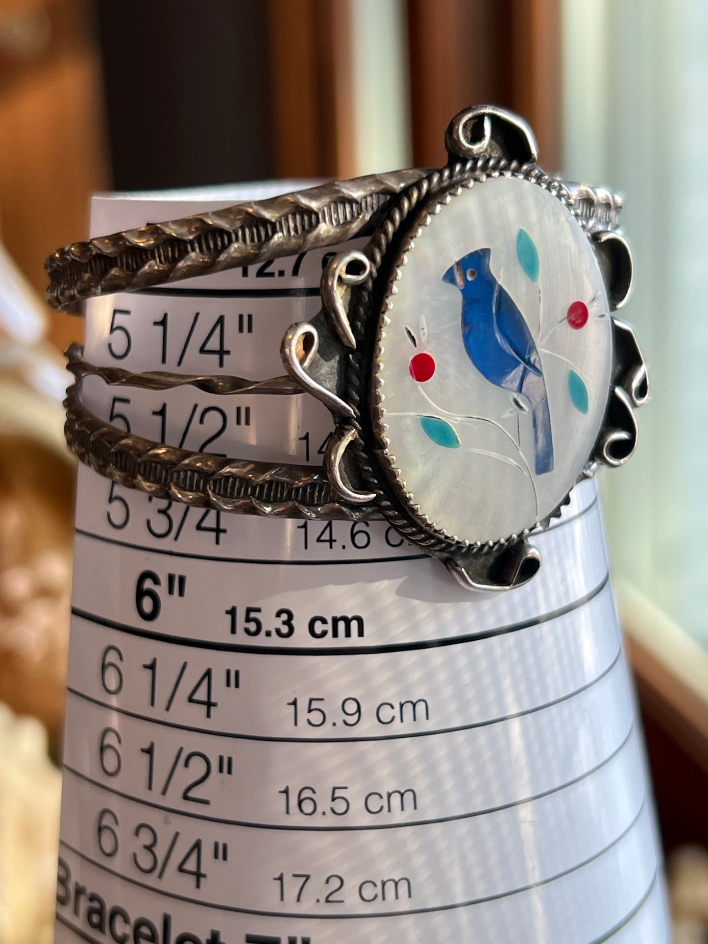 Mother of Pearl Blue Jay Inlay Cuff