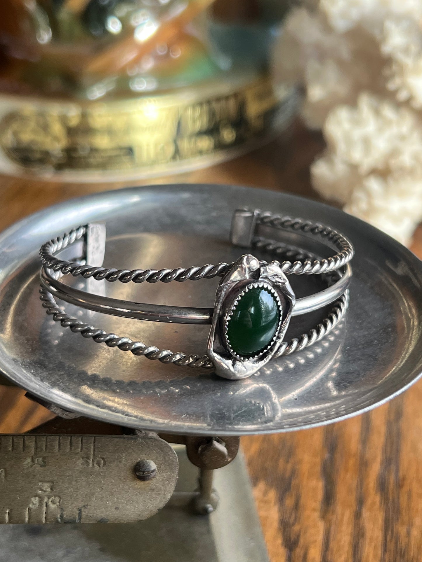 Malachite Stone Silver Cuff