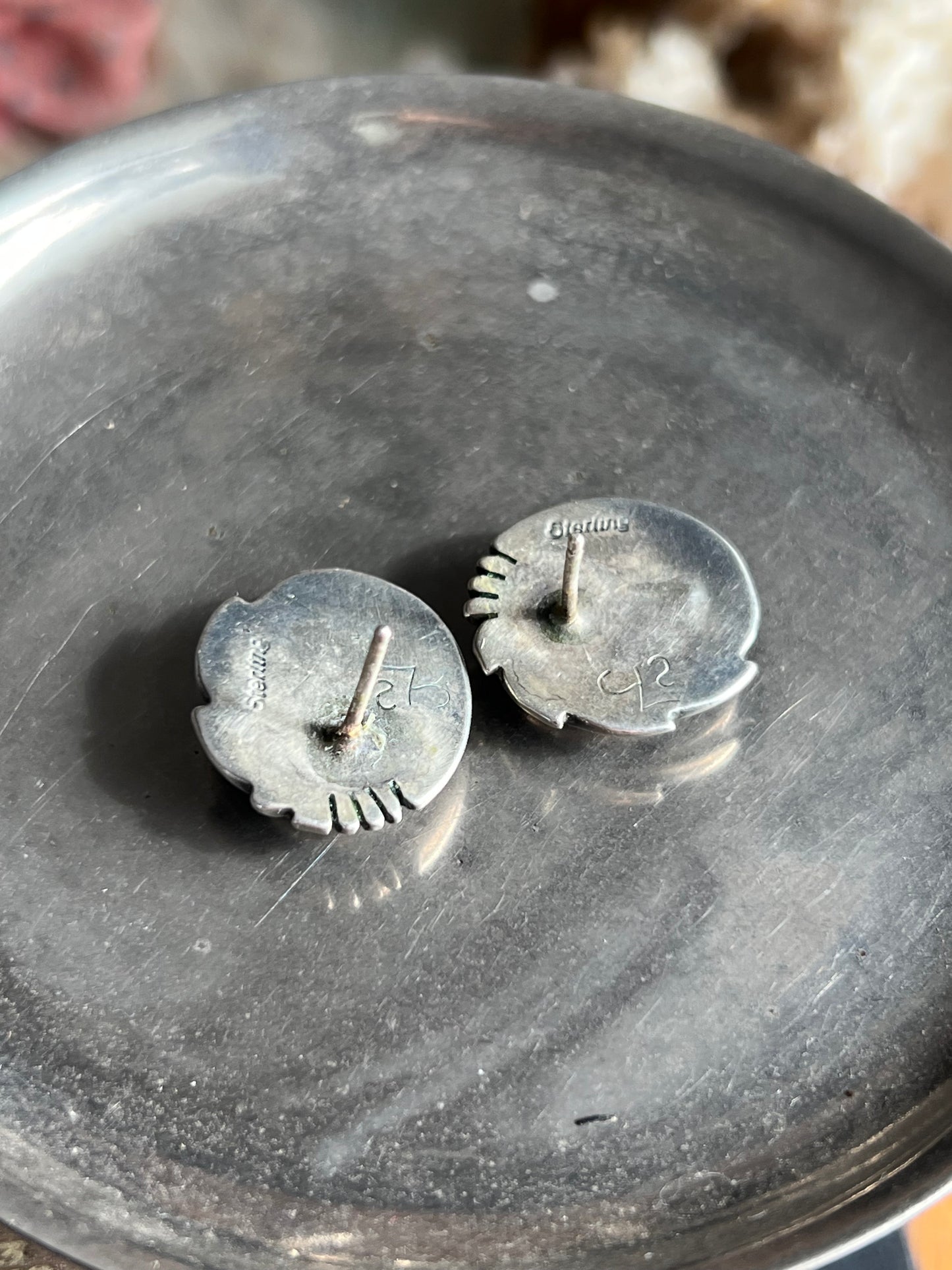 Signed Black Onyx Sterling Silver Post Earrings