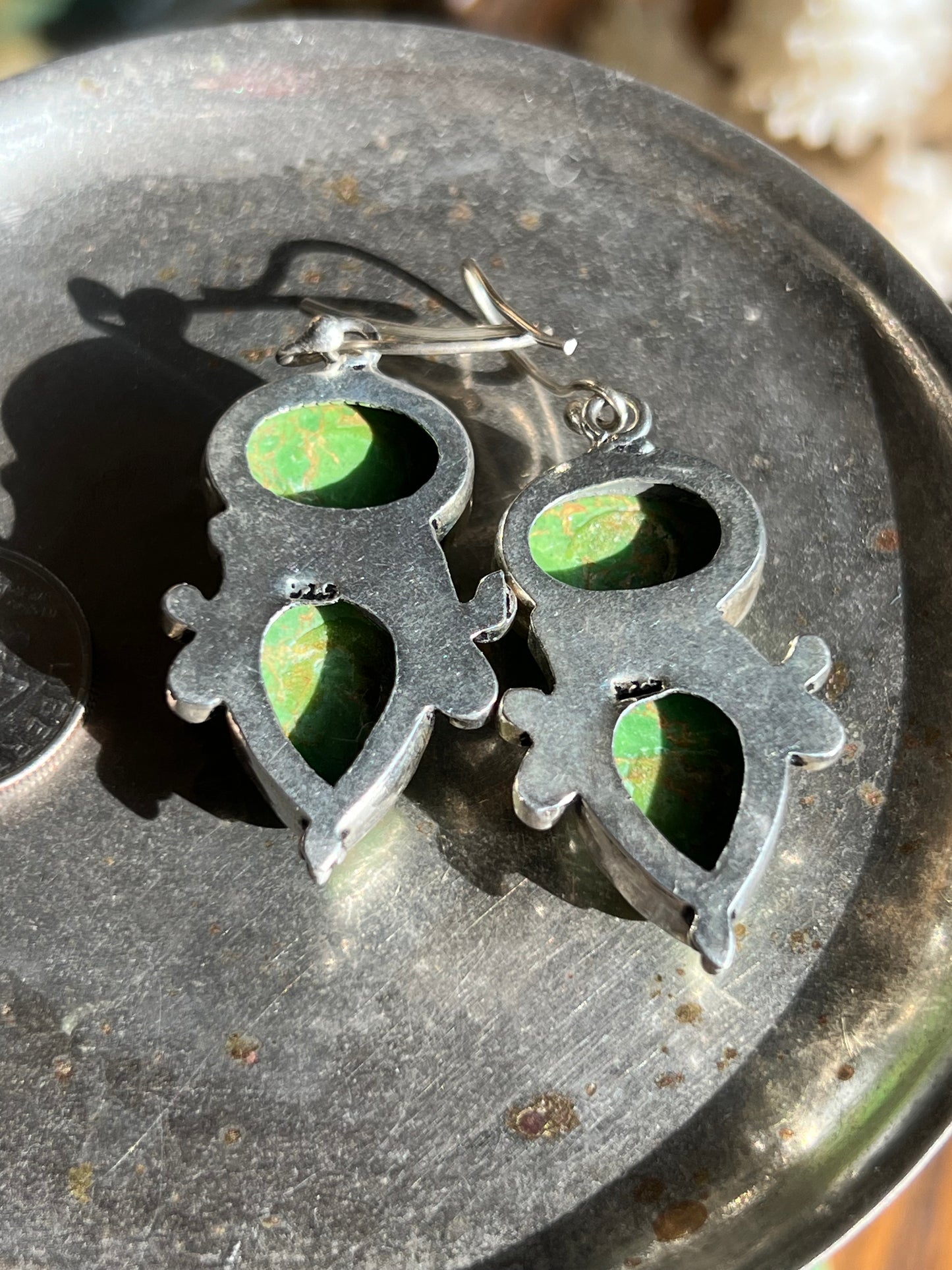 Mojave Green & Sterling Silver Double Stone Drop Earrings