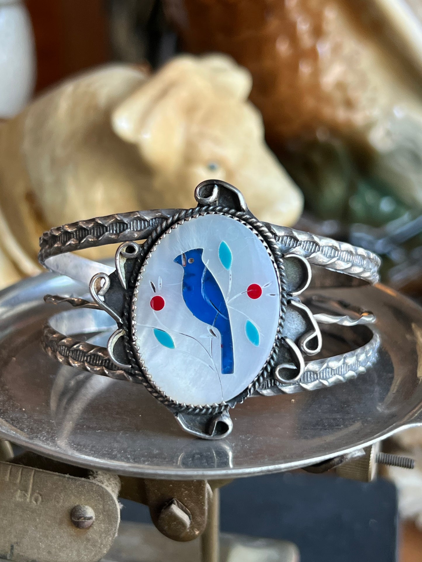 Mother of Pearl Blue Jay Inlay Cuff