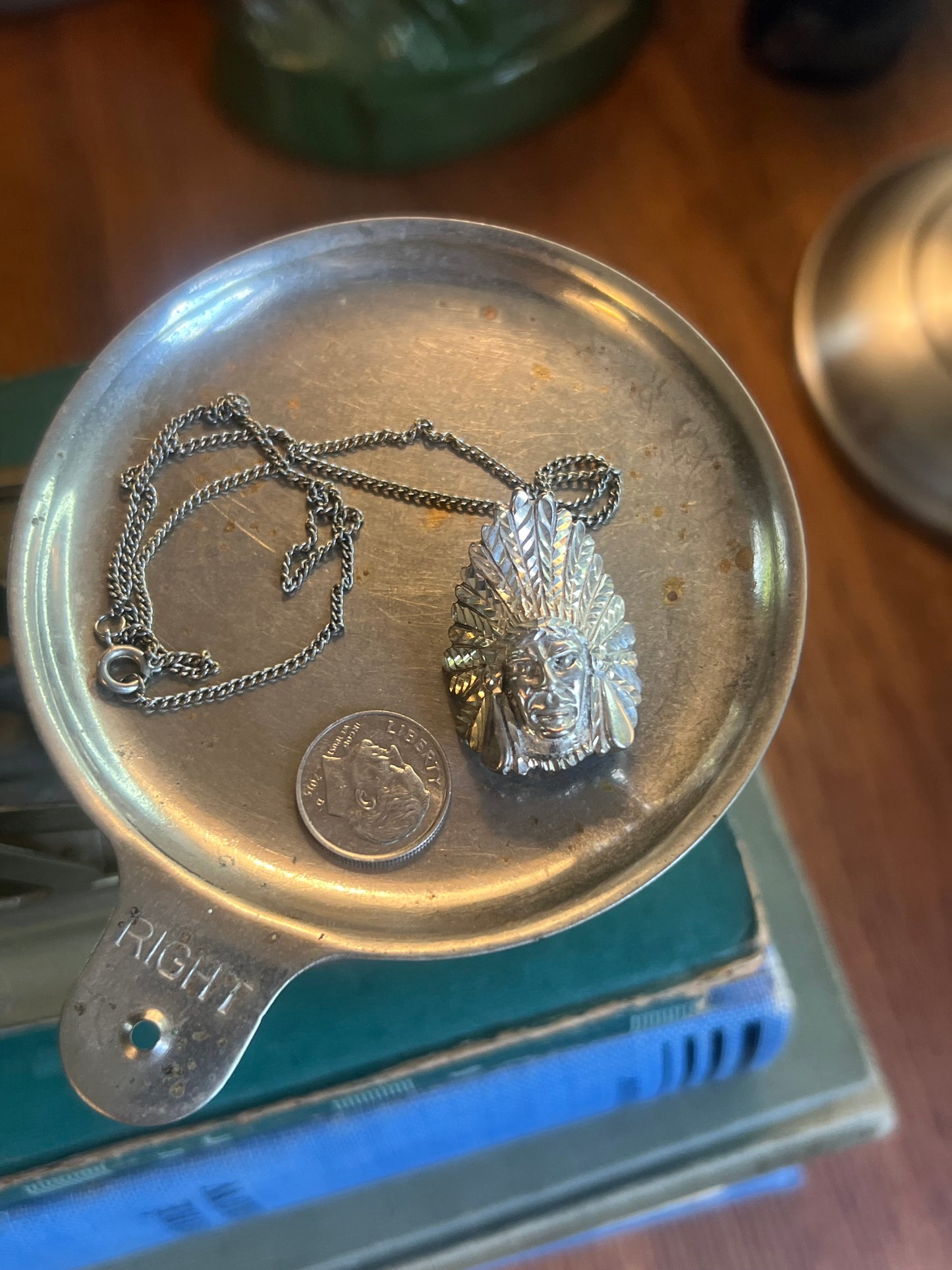 Sterling Silver Indian Chief Pendant on Chain Necklace