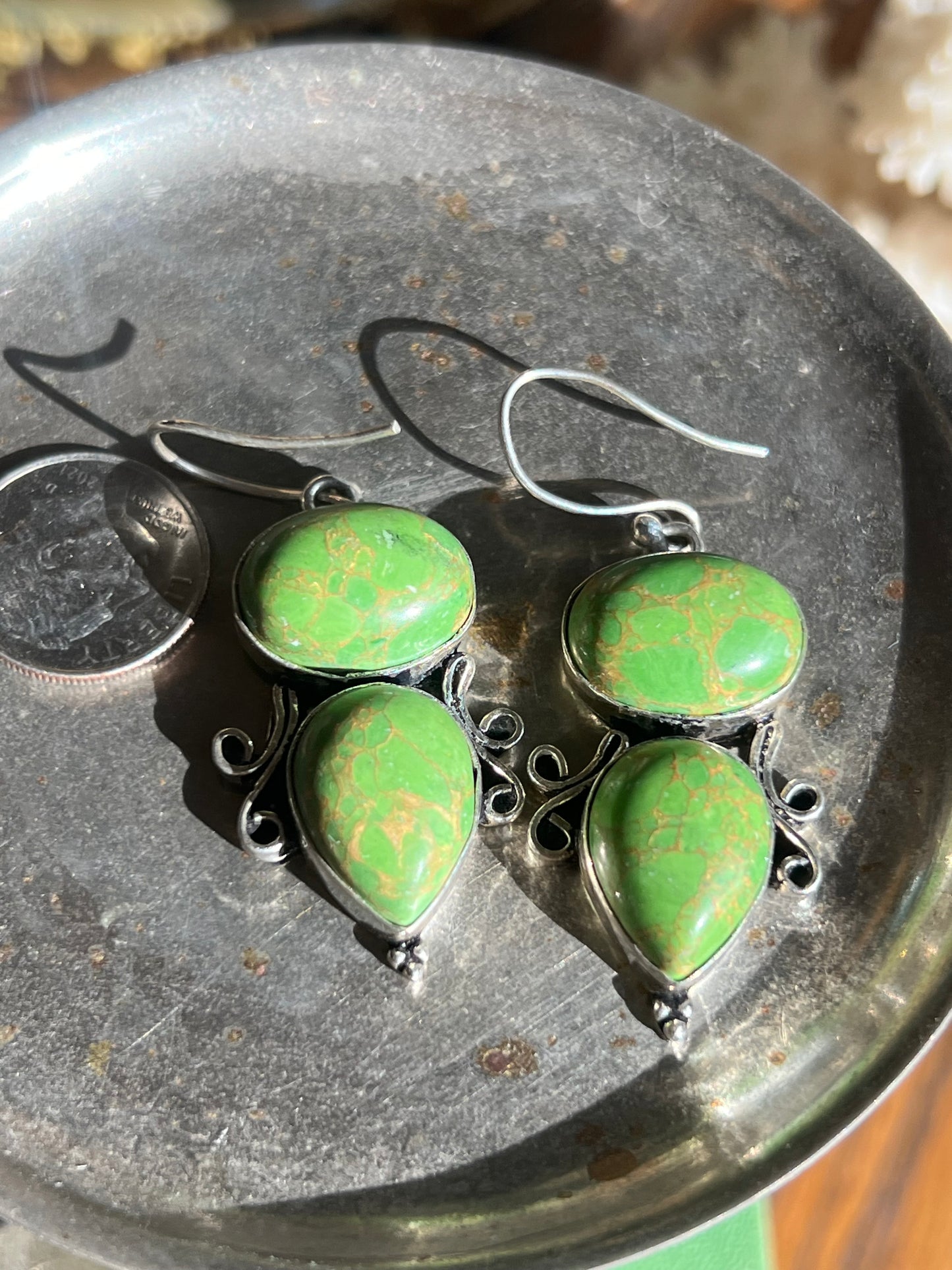 Mojave Green & Sterling Silver Double Stone Drop Earrings