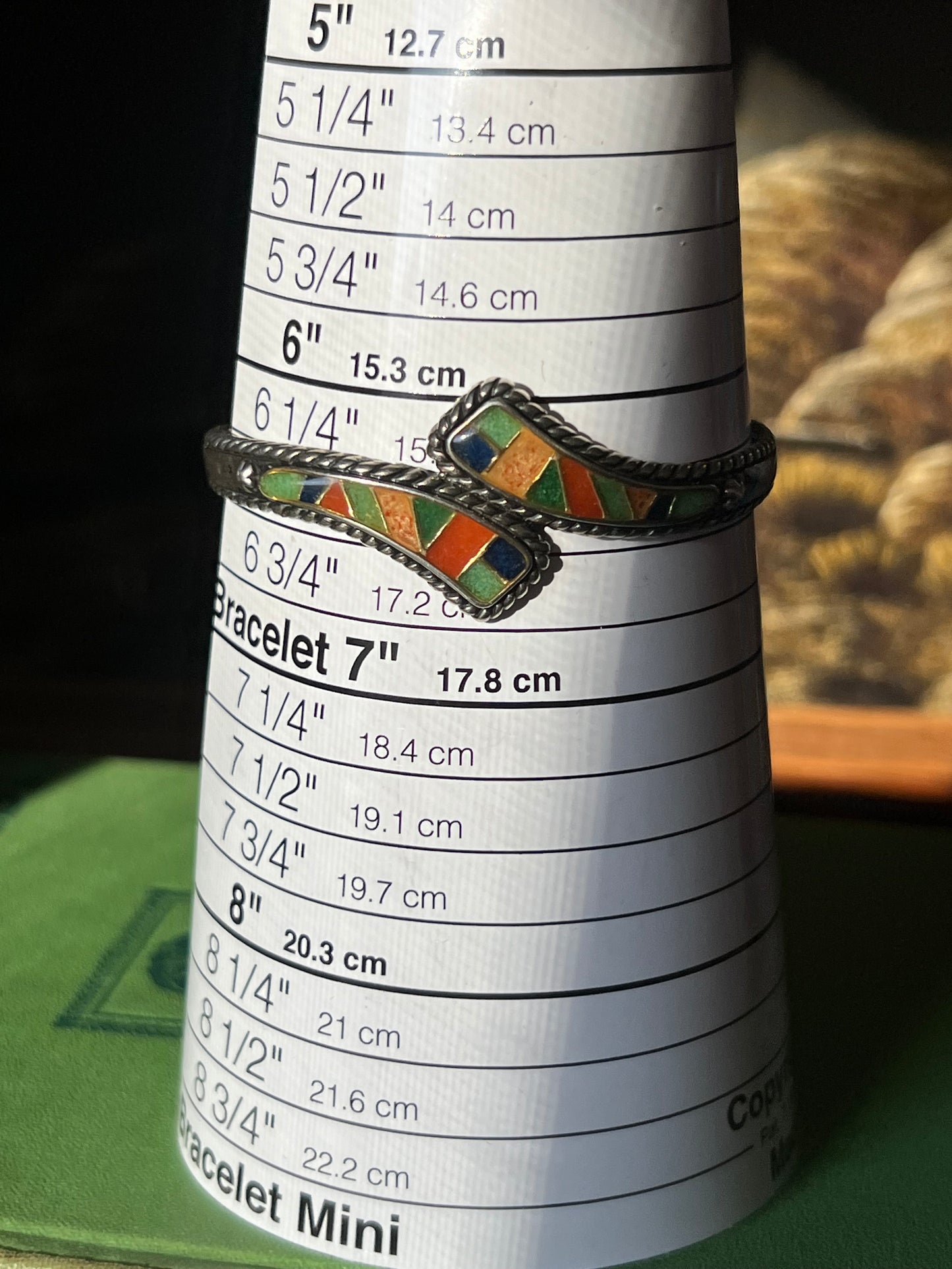 Multi Color Inlay Sterling Silver Cuff
