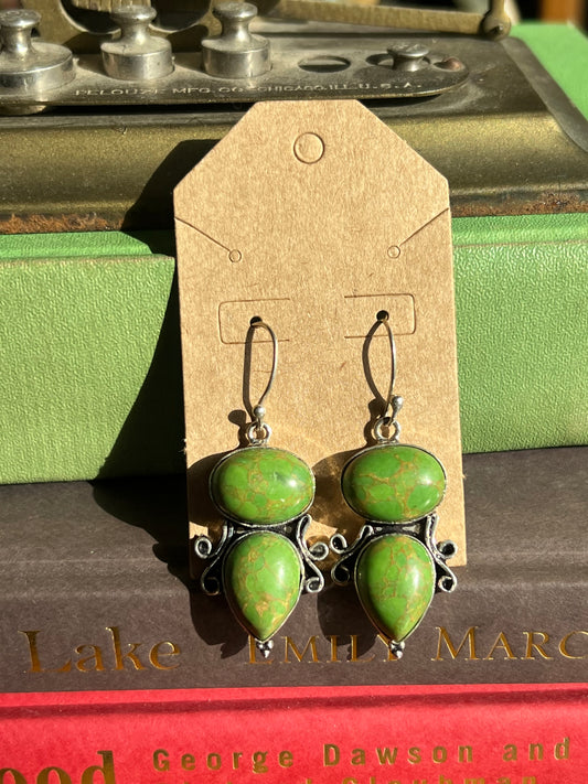 Mojave Green & Sterling Silver Double Stone Drop Earrings