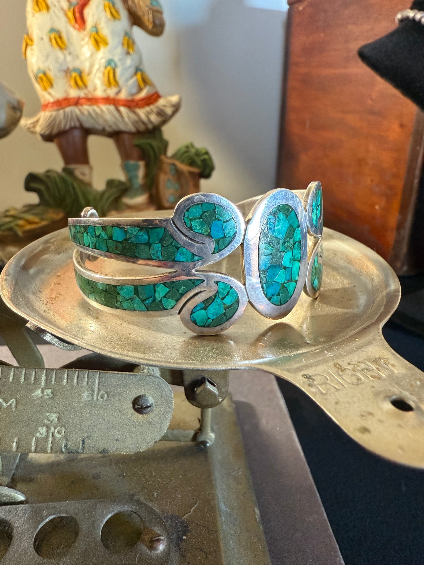 Crushed Green Turquoise Sterling Silver Cuff