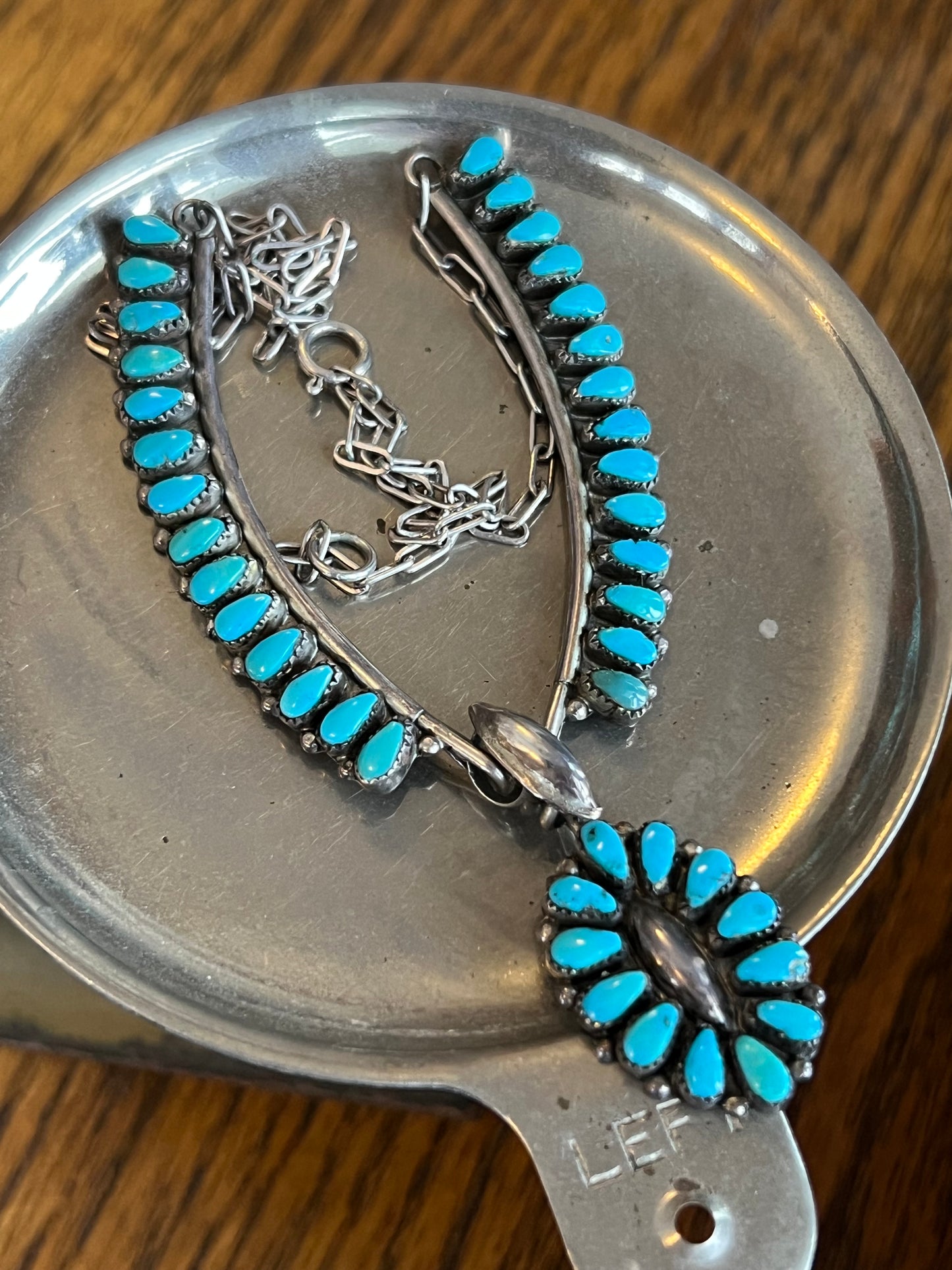 “MEC” Turquoise Zuni Panel Sterling Silver Necklace