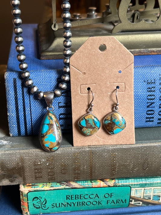 Cerrillos Turquoise Pendant/Earring Set