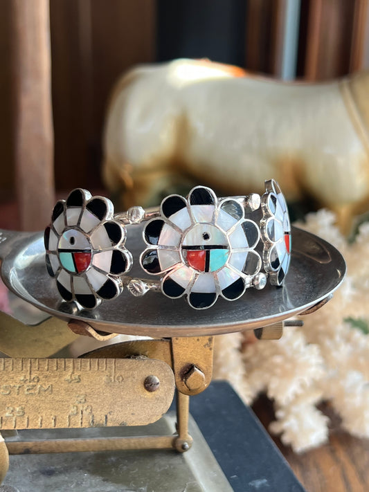 MOP/Onyx/Turquoise/Coral Zuni Inlay Cuff