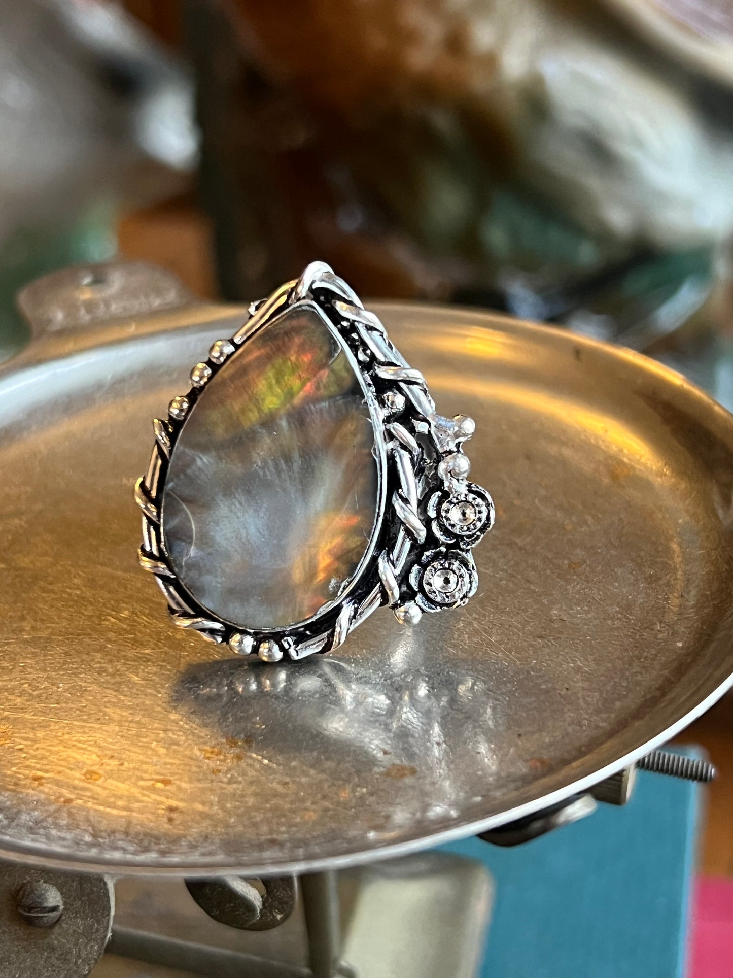 Iridescent Mother of Pearl Sterling Silver Ring