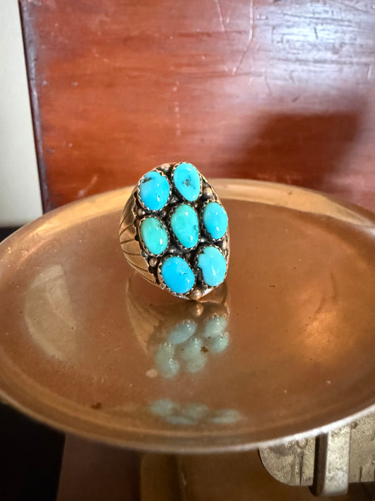 7-Stone Kingman Turquoise Sterling Silver Ring